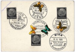 Postkarte mit vielen Stempeln aus 1937-39