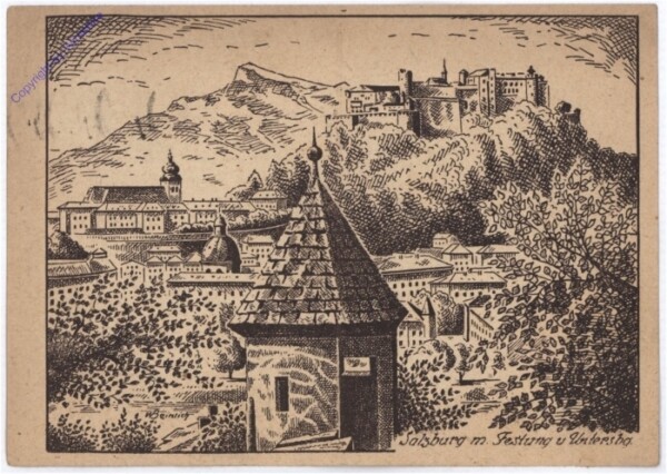 Salzburg mit Festung, Stempel: Jagdflieger