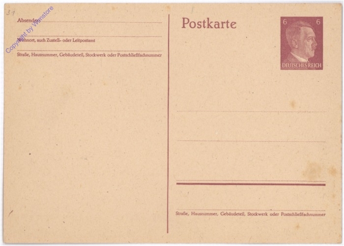 Postkarte mit Hilter-Briefmarkenvordruck