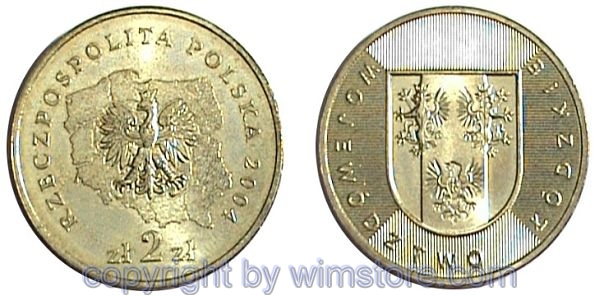 Polen, 2 Zlote 2004, Wappen Lodsch, Y 487, Alu/Bro