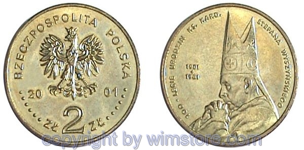Polen, 2 Zlote 2001, Kardinal Stefan Wyszynski, Y 418, Alu/Bro