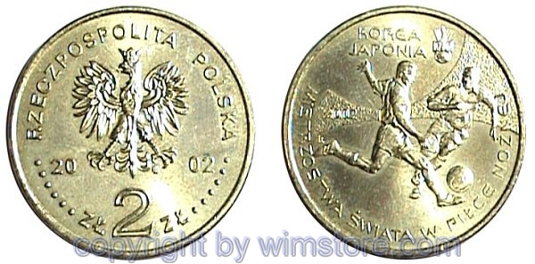 Polen, 2 Zlote 2002, Fußball WM, Y 433, Alu/Bro