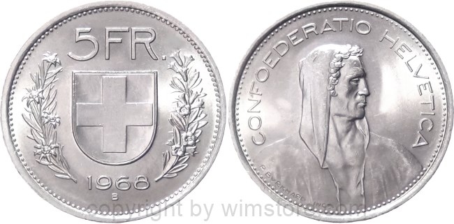 Schweiz, 5 Franken 1968 - 1981, KM 40a.1, Ku/Ni
