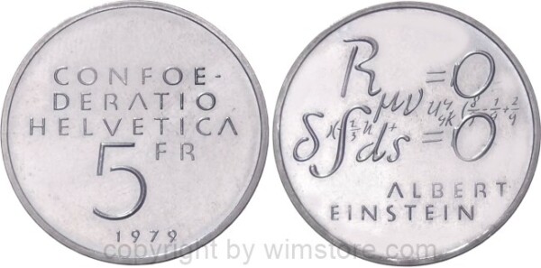 Schweiz, 5 Franken 1979, Albert Einstein, Formel, KM 58, Ku/Ni