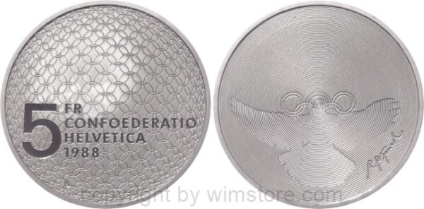 Schweiz, 5 Franken 1988, Olympisches Museum in Lausanne, KM 67, Ku/Ni