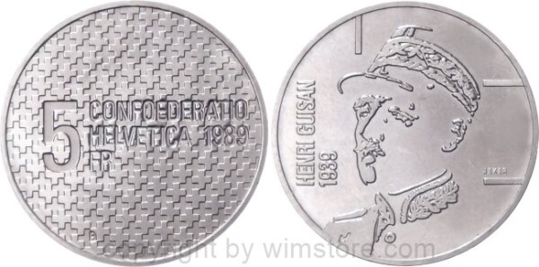 Schweiz, 5 Franken 1989, General Henri Guisan, KM 68, Ku/Ni