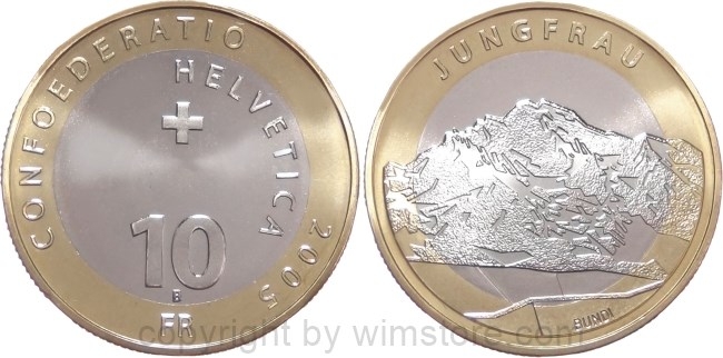 Schweiz, 10 Franken 2005, Jungfrau, KM 111, Bi-Metall