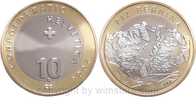 Schweiz, 10 Franken 2006, Piz Bernina, KM 114, Bi-Metall