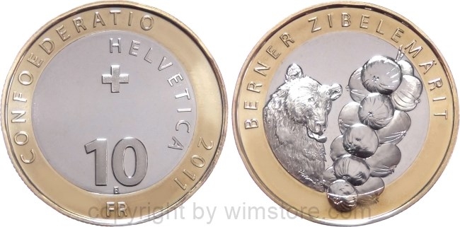 Schweiz, 10 Franken 2011, Berner Zwiebelmarkt, KM 138, Bi-Metall