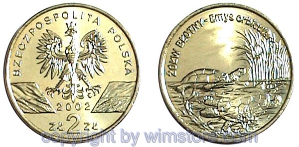 Polen, 2 Zlote 2002, Schildkröte, Y 427, Alu/Bro