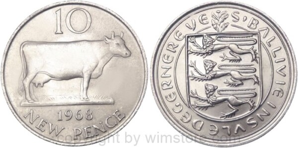 Guernsey, 10 New Pence 1968, 1070, 1971, KM 24, Ku/Ni