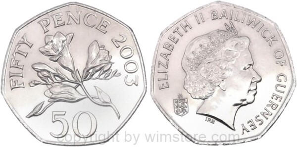 Guernsey, 50 Pence 2003, 2006, 2008, 2012, KM 156, Ku/Ni