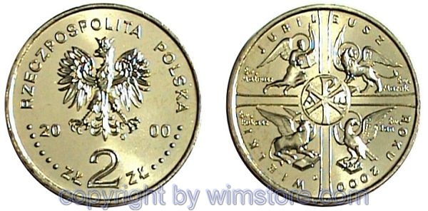 Polen, 2 Zlote 2000, Heiliges Jahr, Y376, Alu/Bro
