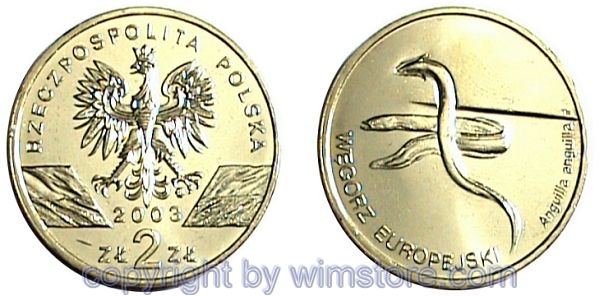 Polen, 2 Zlote 2003, Anquilla (Aal), Y 445, Alu/Bro