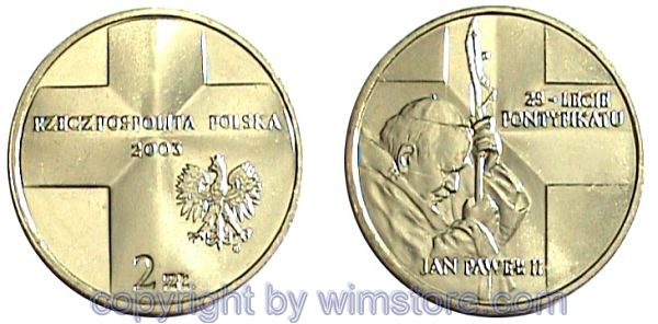 Polen, 2 Zlote 2003, Papst Johannes Paul II., Y 465, Alu/Bro