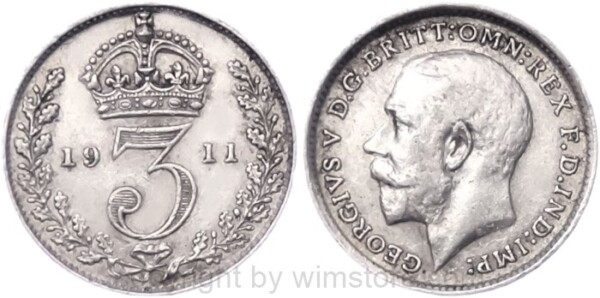 Großbritannien, 3 Pence 1911 - 1920, KM 813, Silber