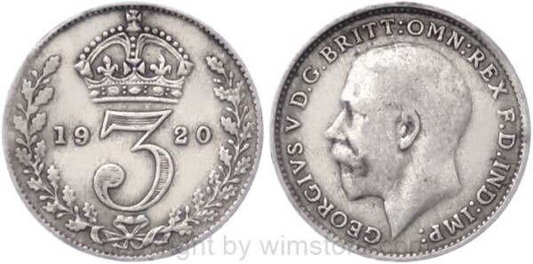 Großbritannien, 3 Pence 1920 - 1927, KM 813a, Silber