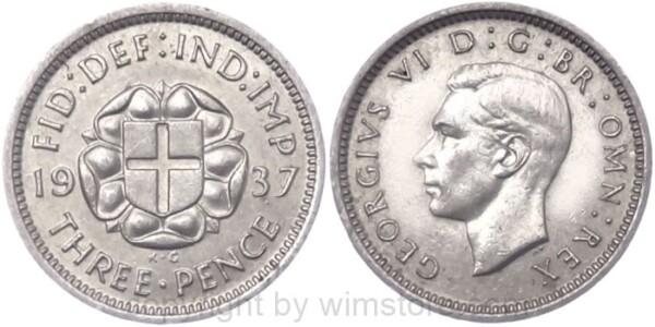 Großbritannien, 3 Pence 1937 - 1945, KM 848, Silber