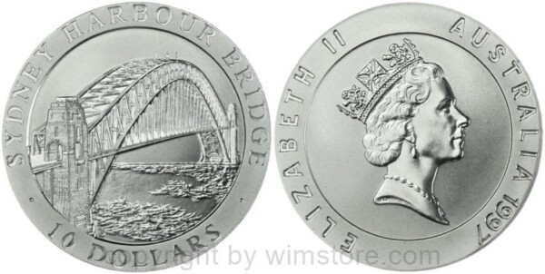 Australien, 10 Dollars 1997, Hafenbrücke in Sydney, KM 354, Silber, PP mattiert mit Kapsel