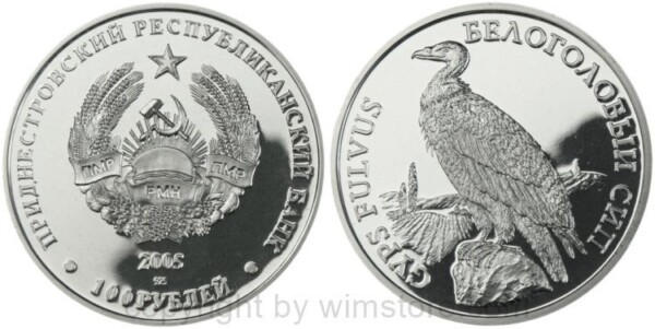 Transnistrien, 100 Rubel 2005, Tierwelt - Gänsegeier, KM 60, Silber, PPII, (1000 Exemplare)