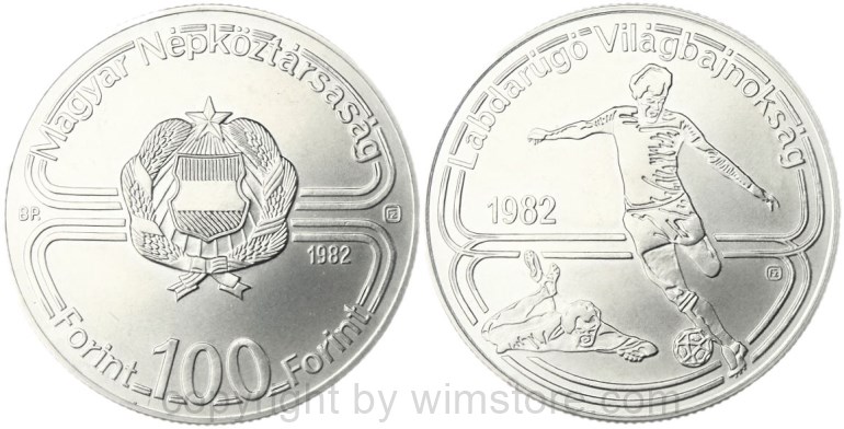 ungarn, 100 forint 1982, fußball wm 1982 in spanien, km 626, ku/ni