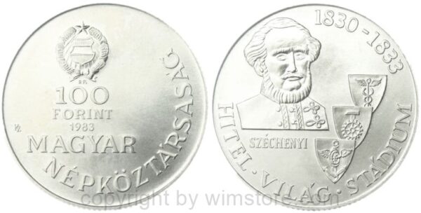 ungarn, 100 forint 1983, istván graf szécheny, km 633, ku/ni/zink