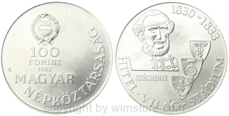 ungarn, 100 forint 1983, istván graf szécheny, km 633, ku/ni/zink