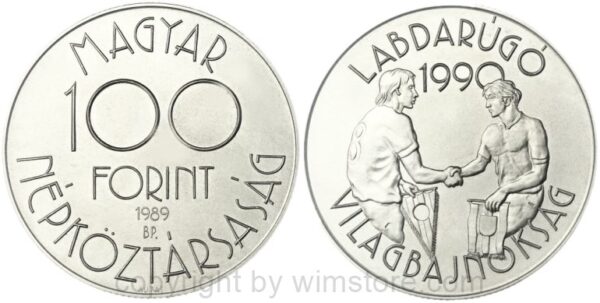 ungarn, 100 forint 1988, fußball wm 1990 in italien 2 spieler, km 664, ku/ni (kopie)