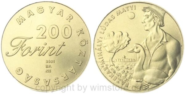 ungarn, 200 forint 2001, ungarische kinderliteratur lúdas martyi von mihály fazekas, km 754, messing