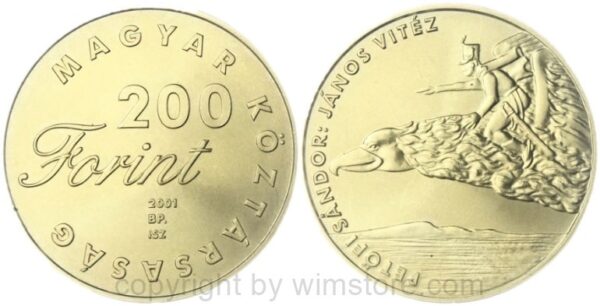 ungarn, 200 forint 2001, ungarische kinderliteratur jános vidéz von sándor petöfi, km 755, messing
