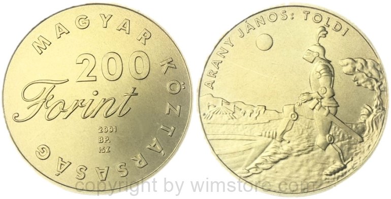 ungarn, 200 forint 2001, ungarische kinderliteratur lúdas martyi von mihály fazekas, km 754, messing (kopie)