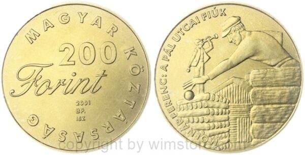 ungarn, 200 forint 2001, ungarische kinderliteratur a pál utcai fiúk von ferenc molnár, km 757, messing