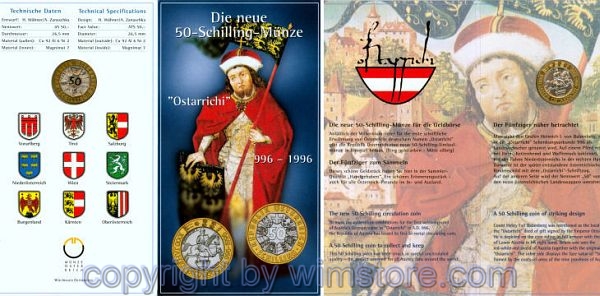 2. Republik, 50 Schilling 1996, Ostarrichi, KM 3038, Bi-Metall, hgh, Blister