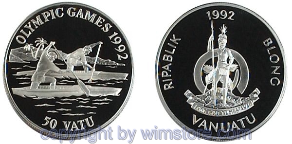 Vanuatu, 50 Vatu 1992, Kanu, KM 14, Silber, PP, mit Kapsel