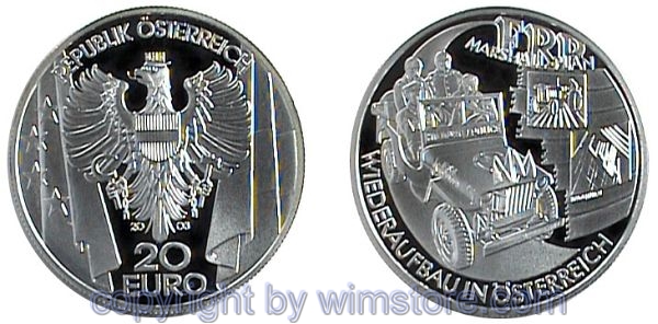 2. Republik, 20 Euro 2003, Die Nachkriegszeit, Silber, PP, mit Kapsel