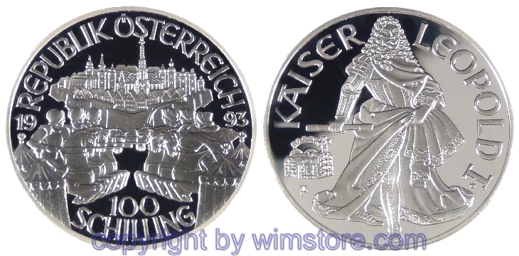 2. Republik, 100 Schilling 1993, Leopold I., Silber