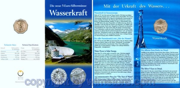 s1260_2 2. Republik, 5 Euro 2003, Wasserkraft, Silber, handgehoben, Blister