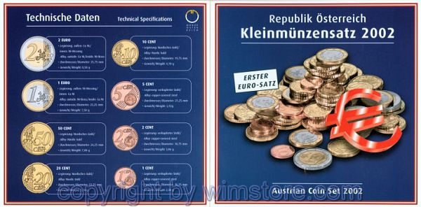 2. Republik, Kursmünzsatz 2002, (8 Werte), Euro, KM MS11, handgehoben, Blister