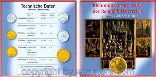 2. Republik, Kursmünzsatz 1998, Pacher Altar, 6 Werte, hgh, Blister