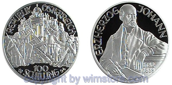 2. Republik, 100 Schilling 1994, Revolution 1848, Silber, PP, mit Kapsel
