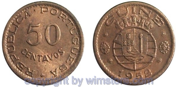 Portugisisch Guinea, 50 Centavos 1952, KM 8, Bronze