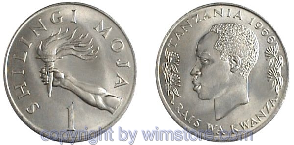 Tanzania, 1 Shilingi 1966 - 1984, Freiheitsfackel, KM 4, Ku/Ni