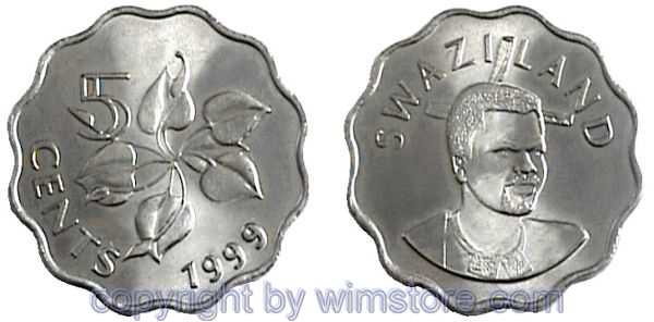Swaziland, 5 Cents ab 1995, KM 48, Ku/Ni