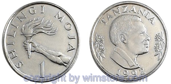 Tanzania, 1 Shilingi 1987 - 1992, Freiheitsfackel, KM 22, Stahl vernickelt