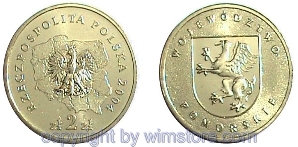 Polen, 2 Zlote 2004, Wappen Pommern, Y 402, Alu/Bro
