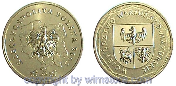 Polen, 2 Zlote 2005, Wappen Warminsko Mazurskie, Y 561, Alu/Bro