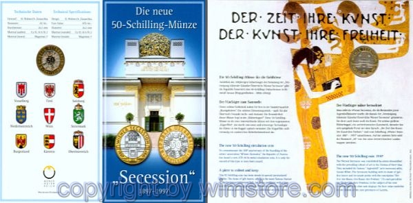 2. Republik, 50 Schilling 1997, Wiener Secession, KM 3044, Bi-Metall, hgh, Blister