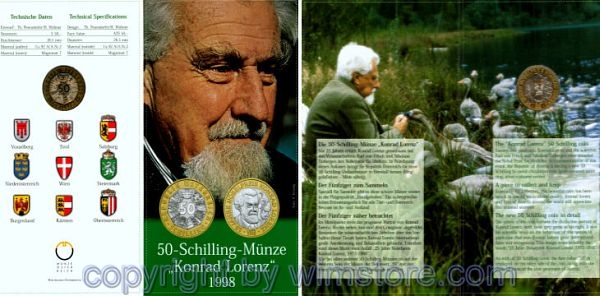 2. Republik, 50 Schilling 1998, Konrad Lorenz, KM 3053, Bi-Metall, hgh, Blister