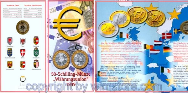 2. Republik, 50 Schilling 1999, Währungsunion, KM 3057, Bi-Metall, hgh, Blister