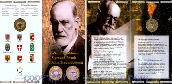 2. Republik, 50 Schilling 2000, Siegmund Freud, KM 3066, Bi-Metall, hgh, Blister